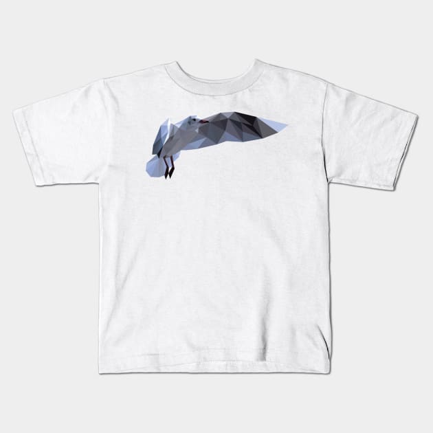 Low Poly Flying Seagull Kids T-Shirt by DigitalShards